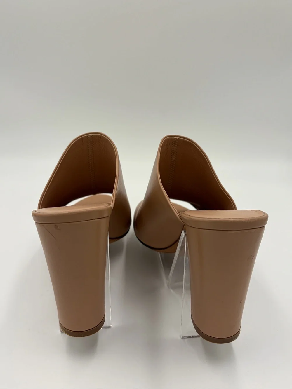 Vince Tan Leather Open-Toe Mules with Sculpted Heels Nude Preowned